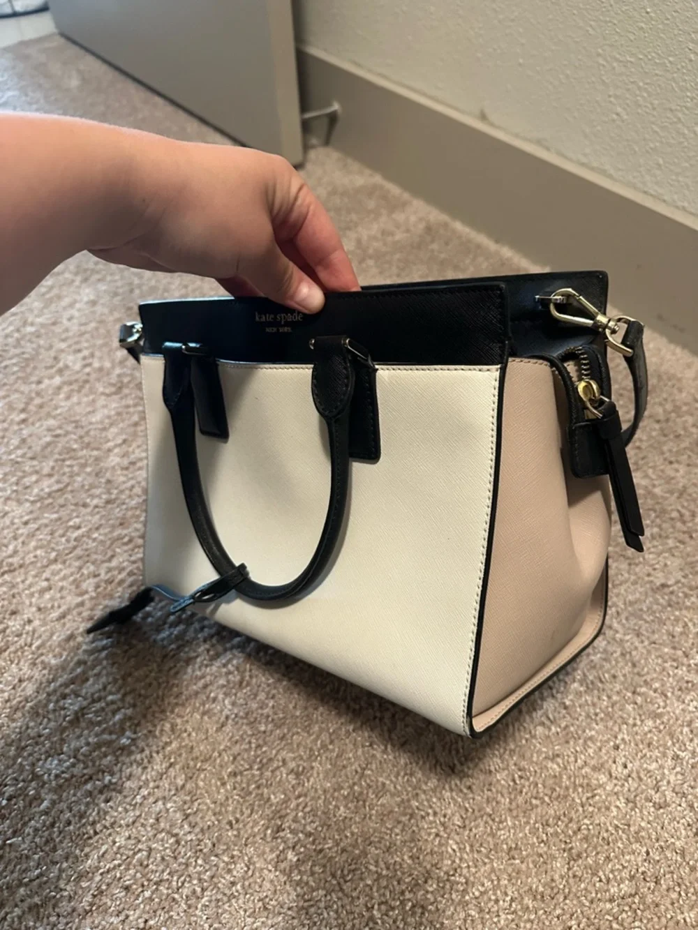 kate spade Two-Tone Black & White Satchel with Top Handles - Picture 3 of 4